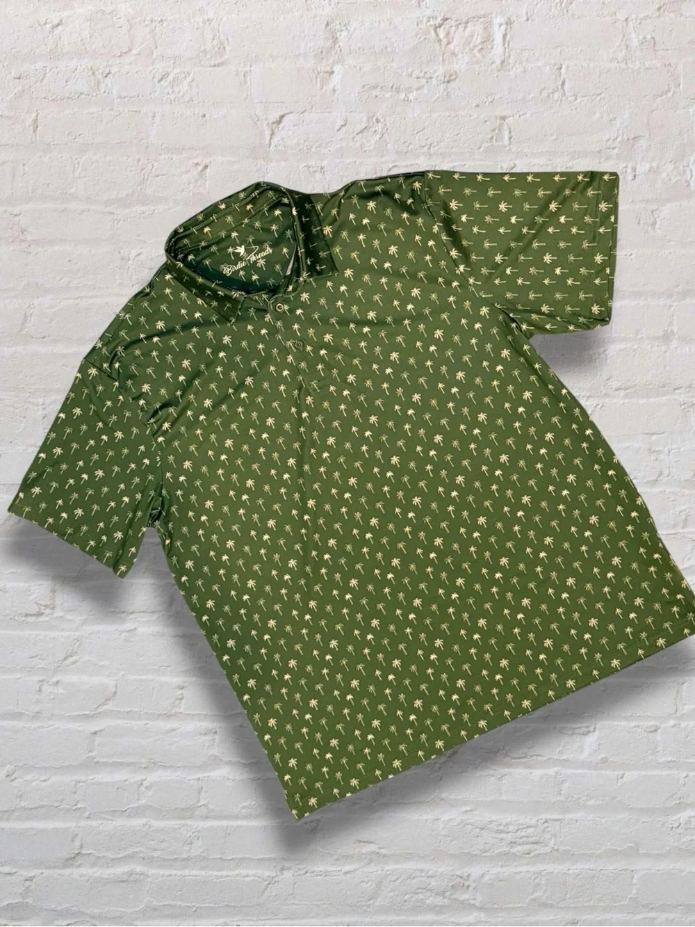 Birdie Threads Men’s Golf Polo Shirt L Green Palm Tree Print Performance - Picture 8 of 9